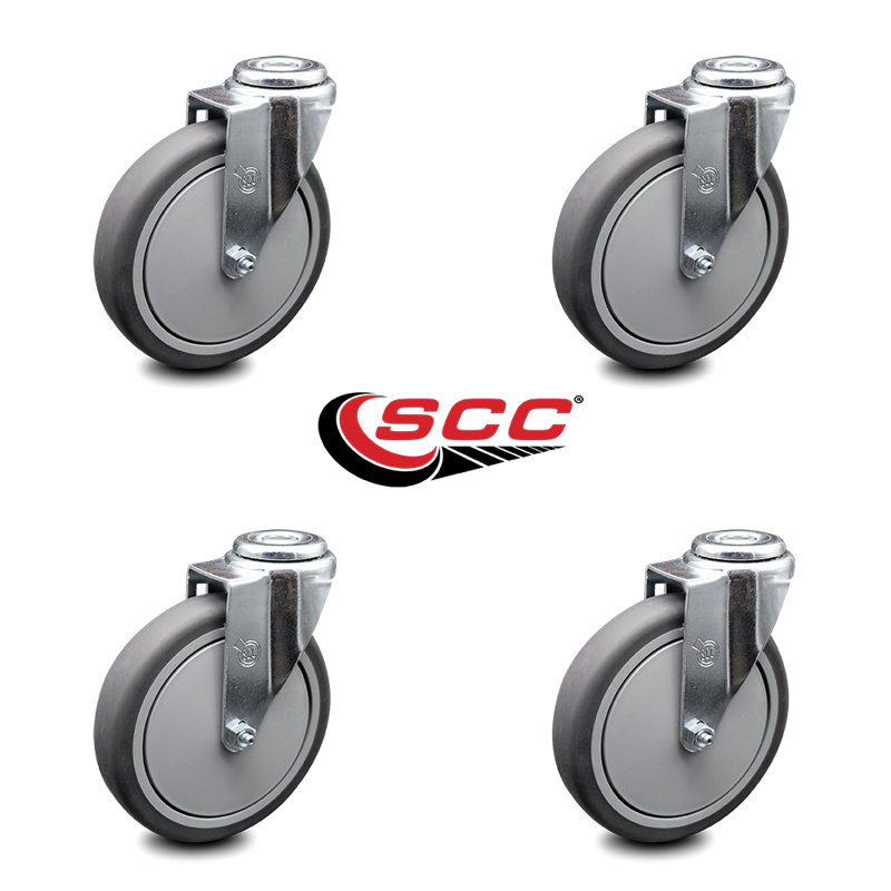 6 Inch Thermoplastic Rubber Wheel Swivel Bolt Hole Caster Set Service Caster