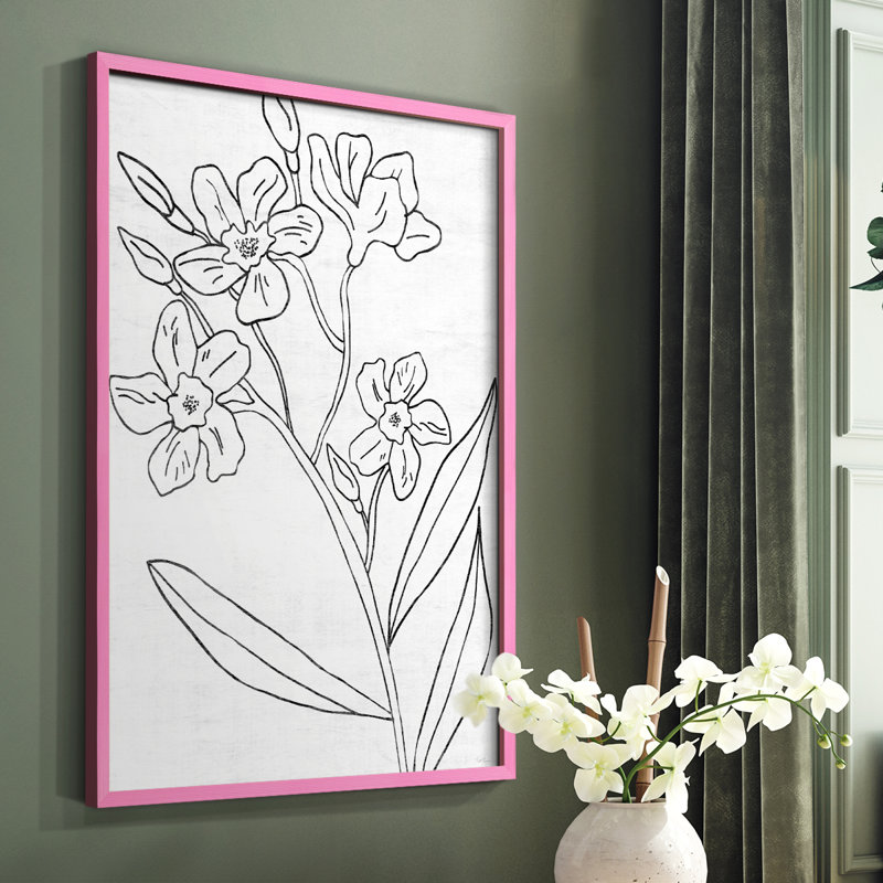 Reproduction encadrée botanique II, H 10 po x l 8 po, Rose