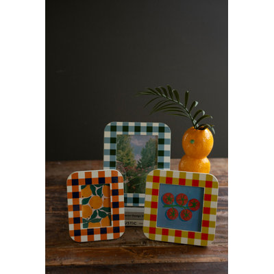  Ensemble de cadres photo multicolores en bois - 3 tailles incluses - carreaux et finition brillante
