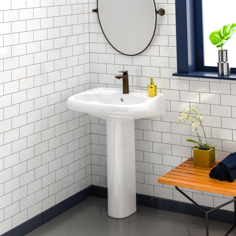 Barclay Flora 18.13'' White Vitreous China U-Shaped Bathroom Sink with Overflow, 8" Centers