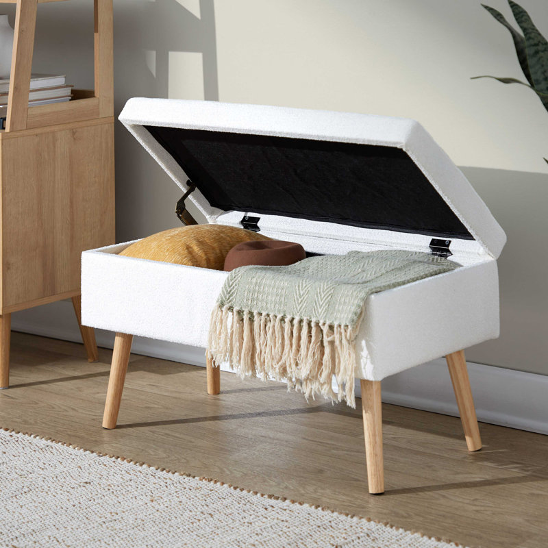 Banc en bois naturel et tissu, Crème