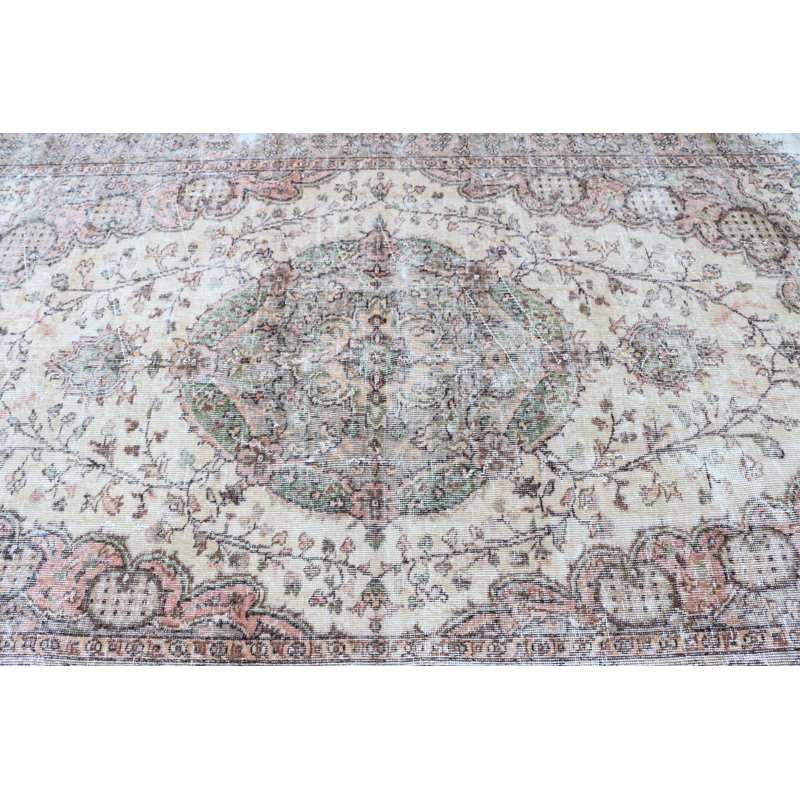 Antique-Style Large Turkish Rug in Cream With Floral Design Ideal for Living Room or Home Decor