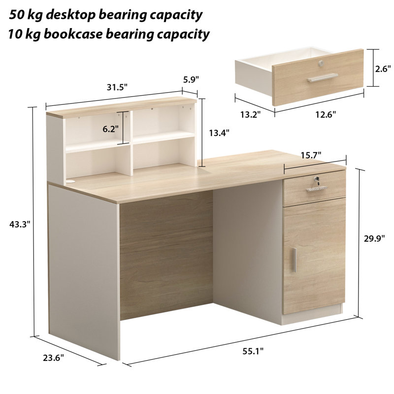 Jerrylee Rectangle Synthetic Laminate Reception Desk with Filing Cabinet