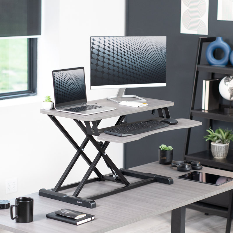 VIVO Height Adjustable Standing Desk Converter (DESK-V000K Series), Gray/Black, 32"