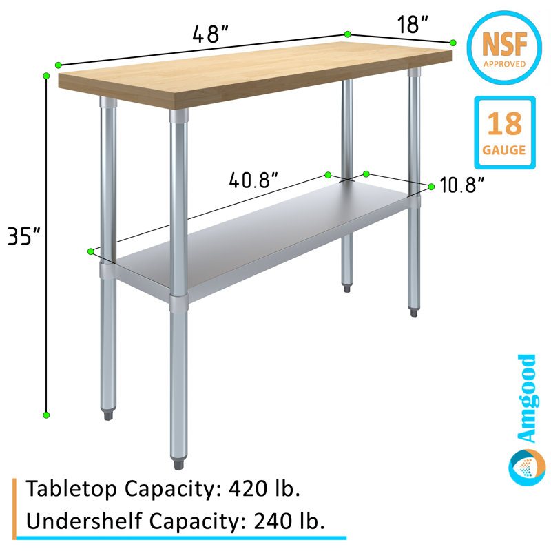 Tables de travail Amgood Wood H 35 po, H 35 po x L 48 po x P 18 po
