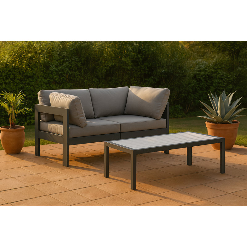 Kylis 60'' Wide Aluminum Loveseat with Cushions, Dark Gray, Gray