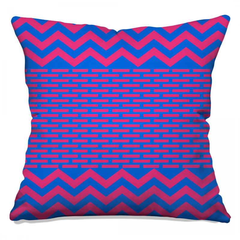 Coussins décoratifs à double face en zigzag bleu et rose, 14 X 14 pouces