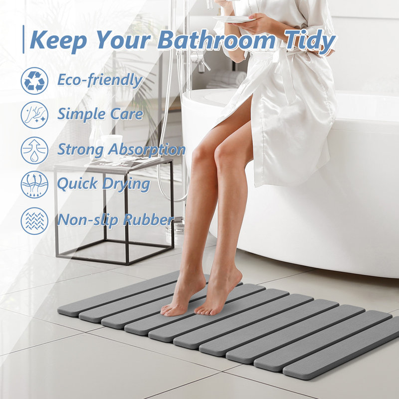 Tapis de bain pliable AWW en terre de diatomées, super absorbant, antidérapant, séchage rapide, gris, 60 x 39 cm