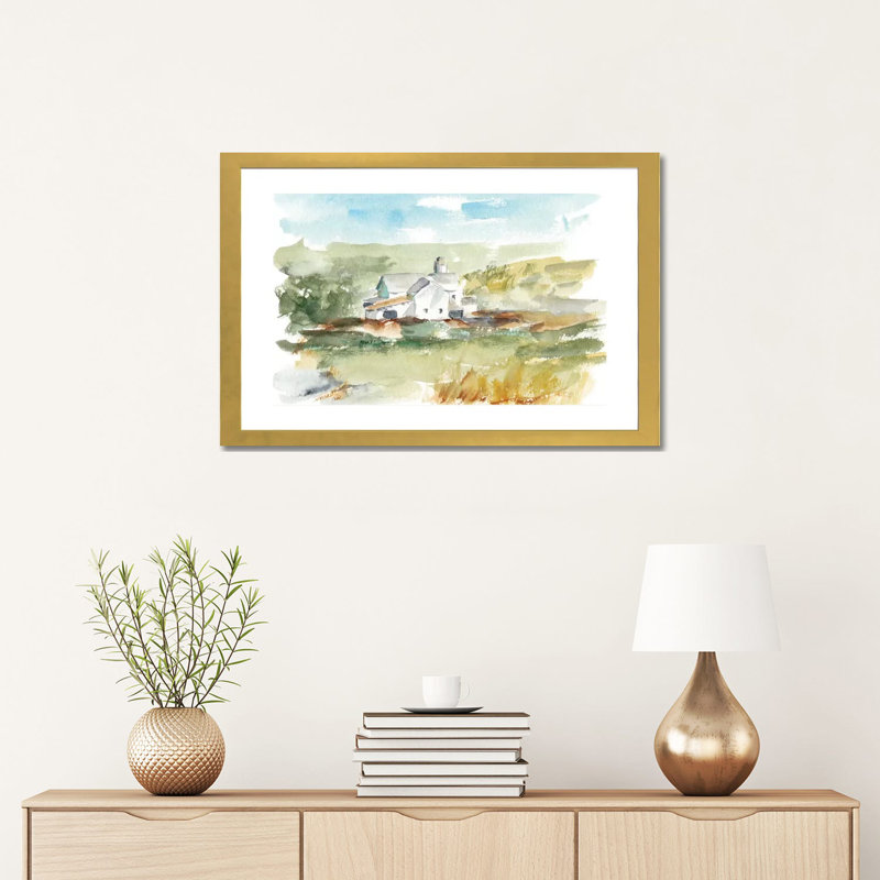 "Rural plein air IV" par Ethan Harper, reproduction d’art, H 16 po x l 24 po x P 1 po, Papier encadré doré, Blanc