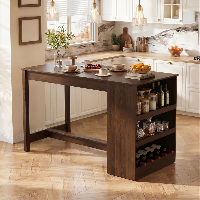 Table de bar rectangulaire de 150 cm (59 po) de hauteur comptoir avec étagères de rangement latérales, table de bar de cuisine et table à manger pour salle à manger