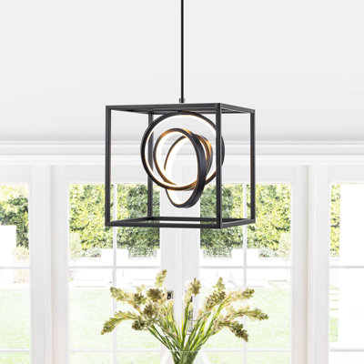 Modern Black LED Pendant Light for Kitchen Island, 15W 3000K Dimmable Industrial Square Fixture, 90" Adjustable Height for Flat/Sloped Ceilings - ETL Listed