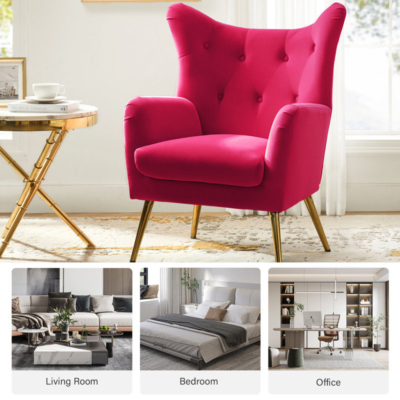 Fauteuil à oreilles 29,25 po Avianna, Velours fuchsia