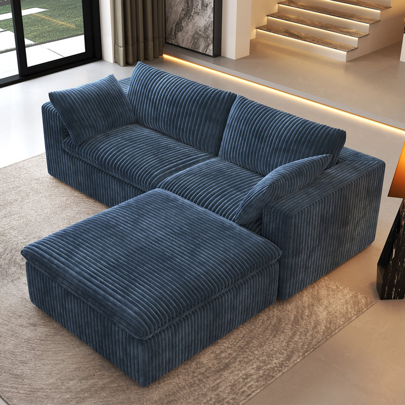 Canapé modulaire Boneless LoveSeat Cloud, canapé en velours côtelé l 78,7 po avec repose-pieds, 3 pièces, aucun assemblage requis