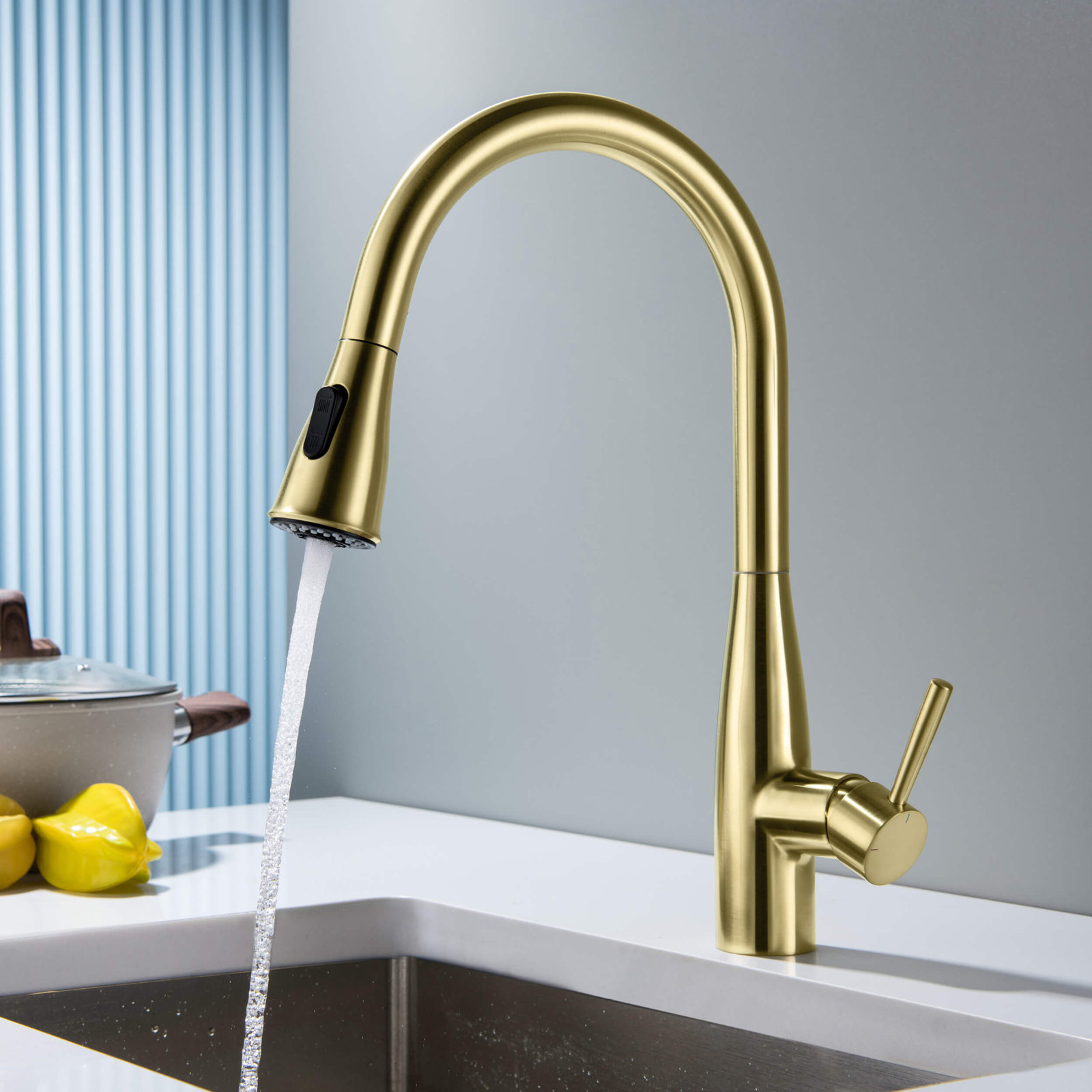 Bari-T Pull-Down Faucet with Accessories, Brushed Gold