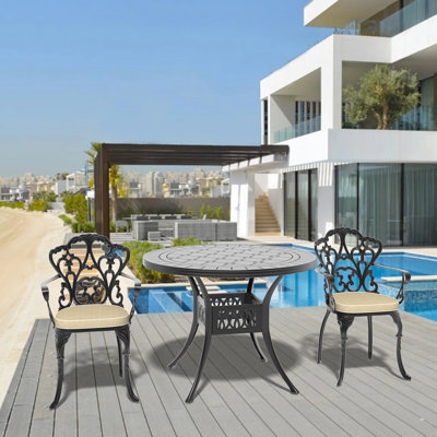 Ensemble de 3 meubles de patio en fonte d'aluminium avec coussins beiges