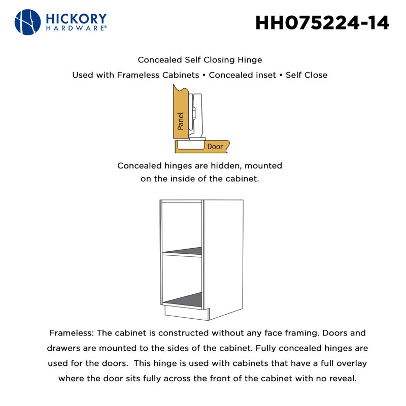 Concealed Self-Closing Hinges Full overlay Frameless Self-Close - Polished Nickel - Cabinet Door Hinges (Set of 2), 2