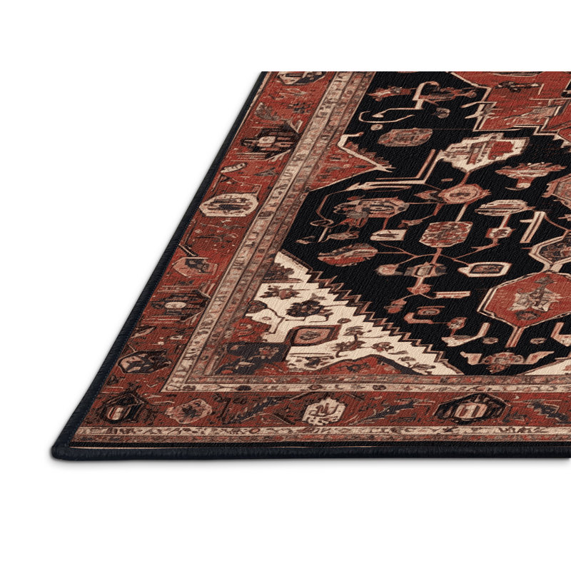 Machine Washable Persian Brown Area Rug, Round 4'