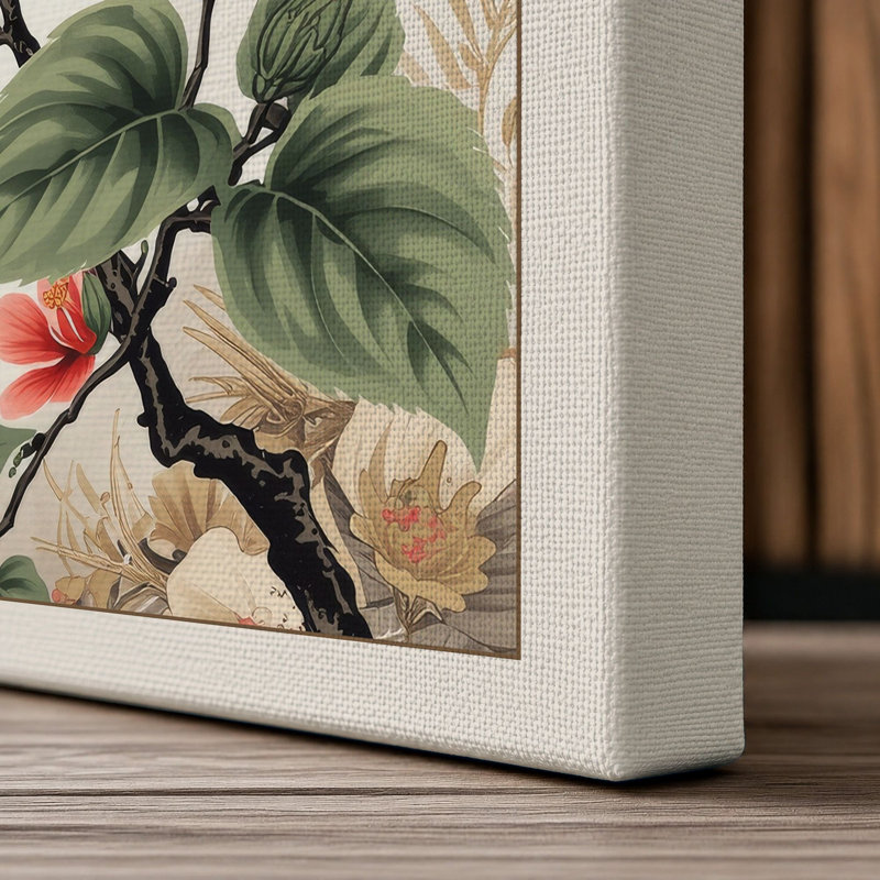 Hibiscus in Gold Botanical - Wrapped Canvas, 18x12 - 45.7 x 30.5 cm, Cream Border