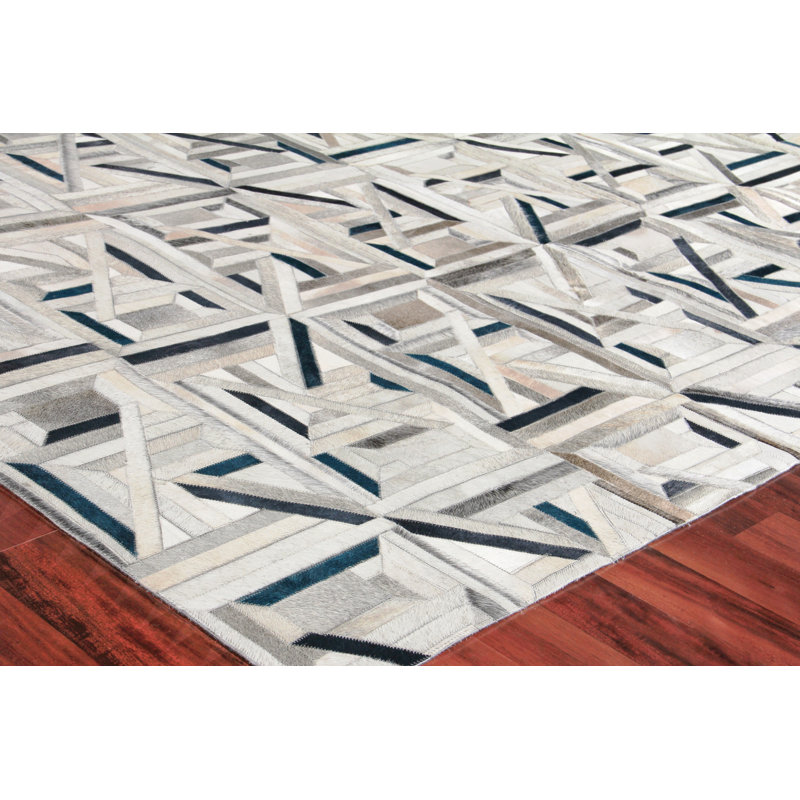 Natural Hide Cowhide Geometric Area Rug, Rectangle 13' x 14'