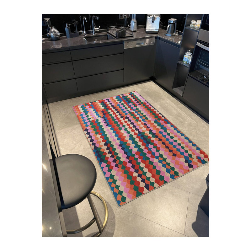 Multi Color Mixed Shape Line Section Pattern Creative Modern Decorative Machine Washable Area Rug, Rectangle 5'1" x 7'7"