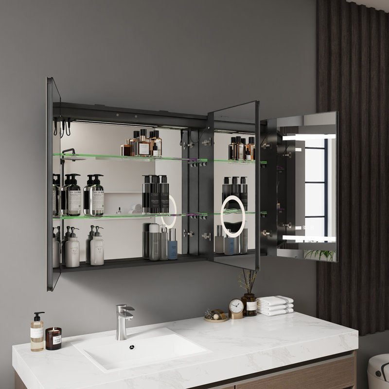 Armoire à pharmacie sans cadre avec miroir DEL, éclairage DEL 3 tons à intensité variable, 2 tablettes, 119 cm (L) x 76 cm (H)