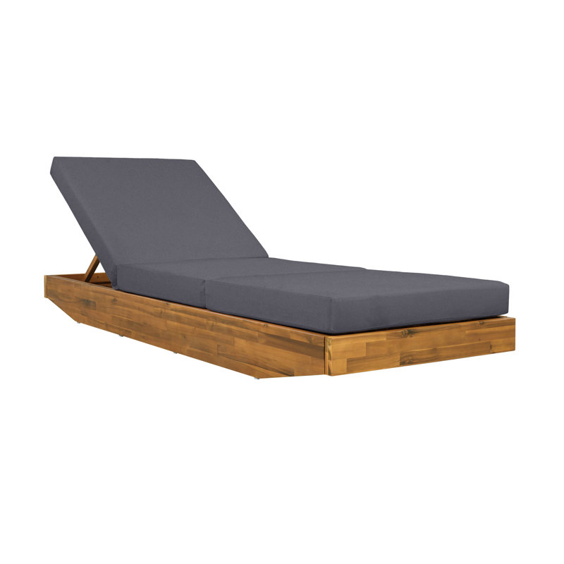 DaPrato Modern Coastal Acacia Wood Adjustable Chaise Lounge With Cushions, Dark Gray