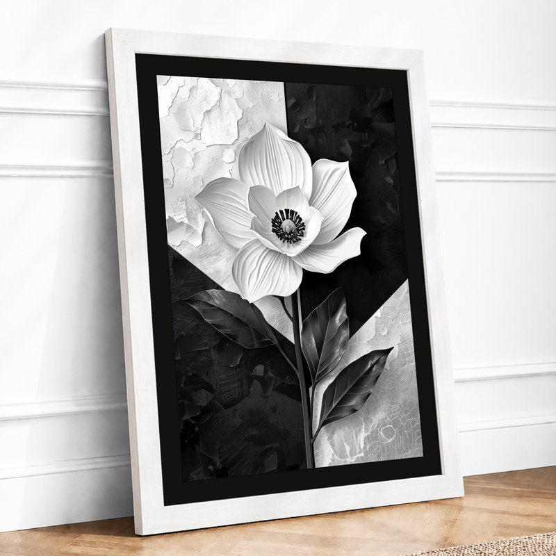 Monochromatic Bloom Botanical - Framed Print, A4 - 29.7 x 21.0 cm, White