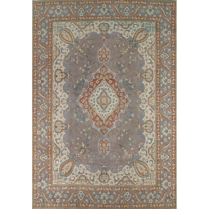 Tapis traditionnel rétro en laine gris 10 x 13