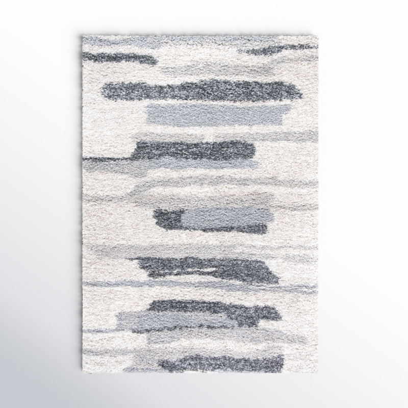 Odette Abstract Shag Gray/Ivory Area Rug, Rectangle 5'3" x 7'6"
