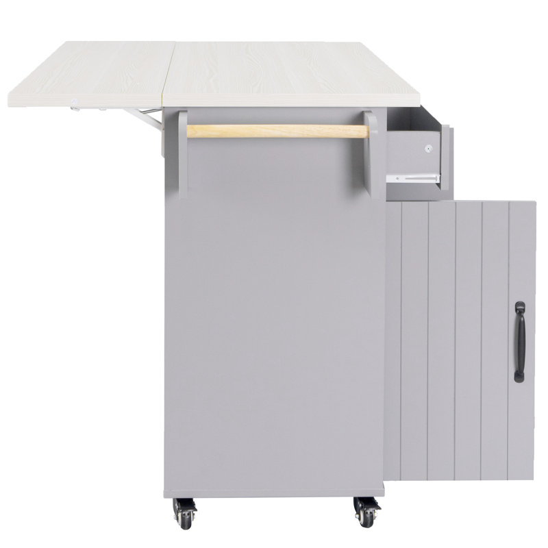 Kitchen Island With Trash Can Storage Cabinet, Kitchen Cart With Drop Leaf, Spice Rack, Towel Rack And Drawer, Rolling Kitchen Island On Wheels With Adjustable Shelf