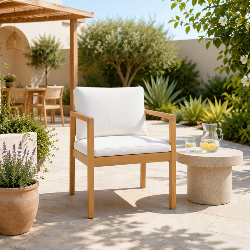 Ensemble de 4 chaises de salle à manger d'extérieur avec structure en bois d'acacia et coussins pour une assise confortable