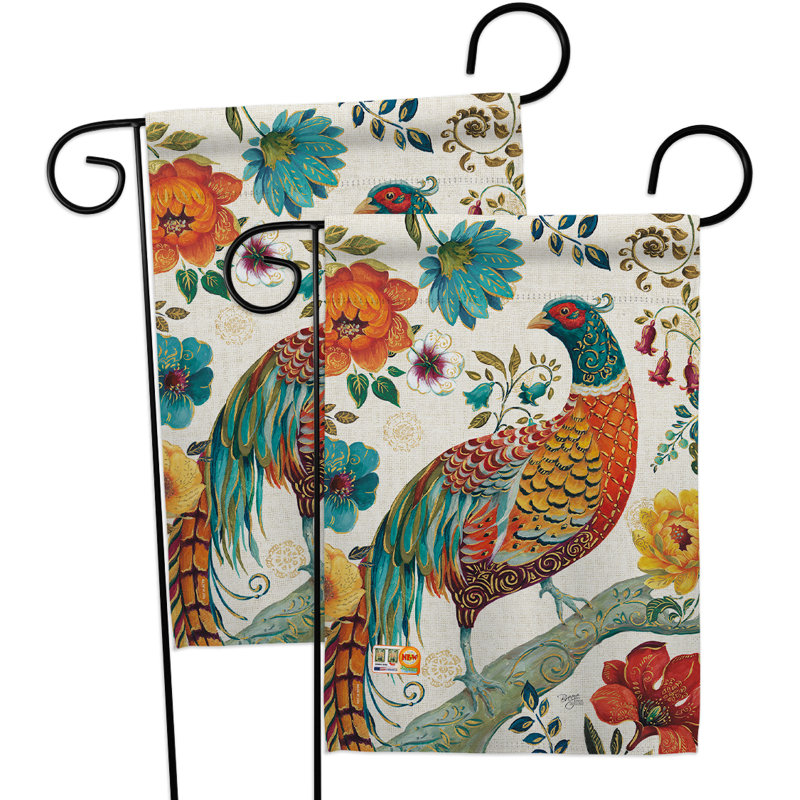Suzani peacock 2 côtés en polyester 19 x 13 po drapeau de jardin