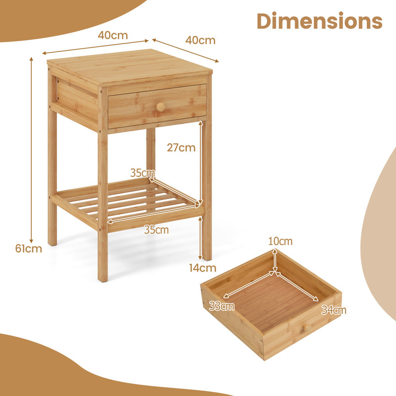 40cm W Bamboo / Rattan Bedside Table