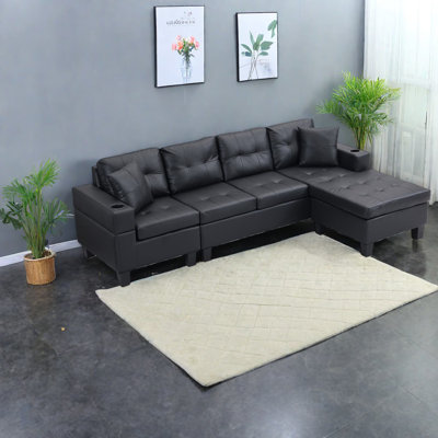 Canapé modulaire noir avec méridienne