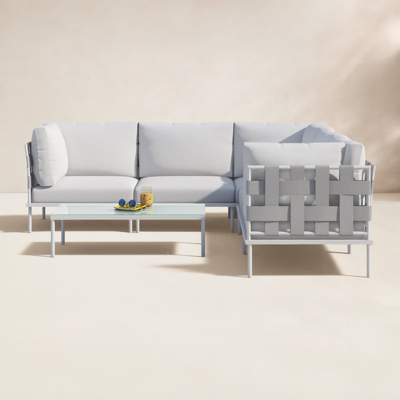 Ensemble de canapé modulaire d'extérieur en aluminium 6 pièces Harmony, Blanc