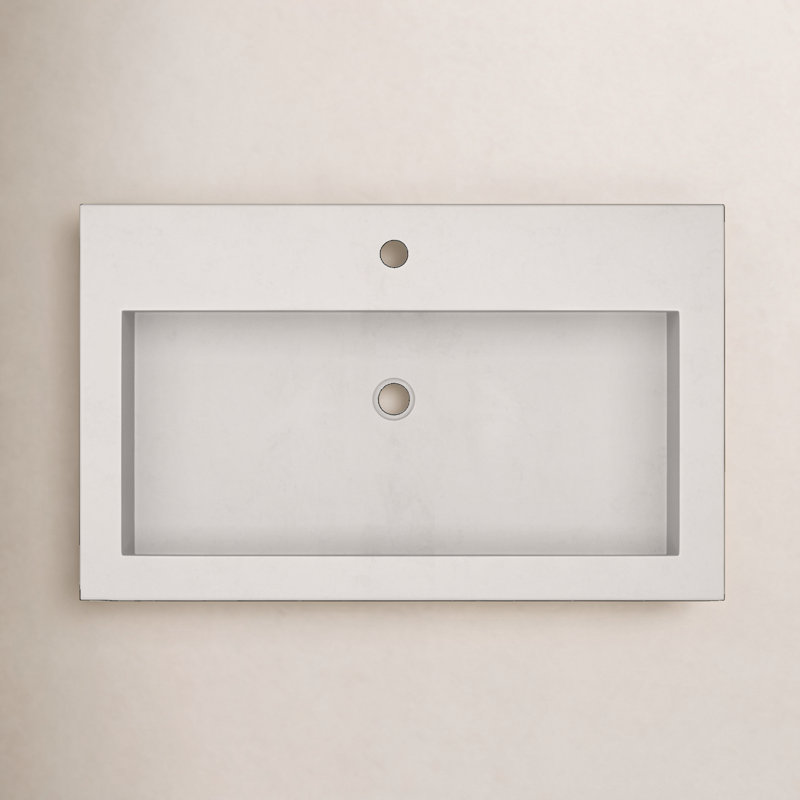 Trough Handmade Rectangular Drop-In Bathroom Sink, Pearl, Single Faucet Hole