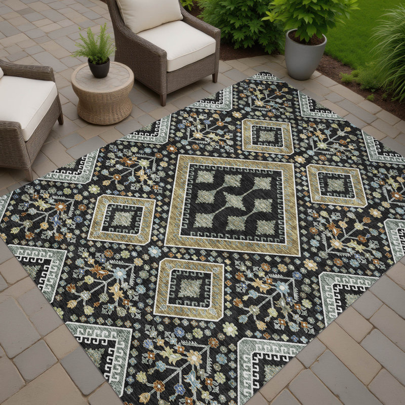 Machine Washable Indoor/Outdoor Chantille ACN2459 Casual Rug, 2'6" x 3'10", Black