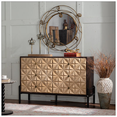 Buffet 48,21 "Mid-Century à 6 tiroirs - Bois massif et panneau de fibres à densité moyenne 3D