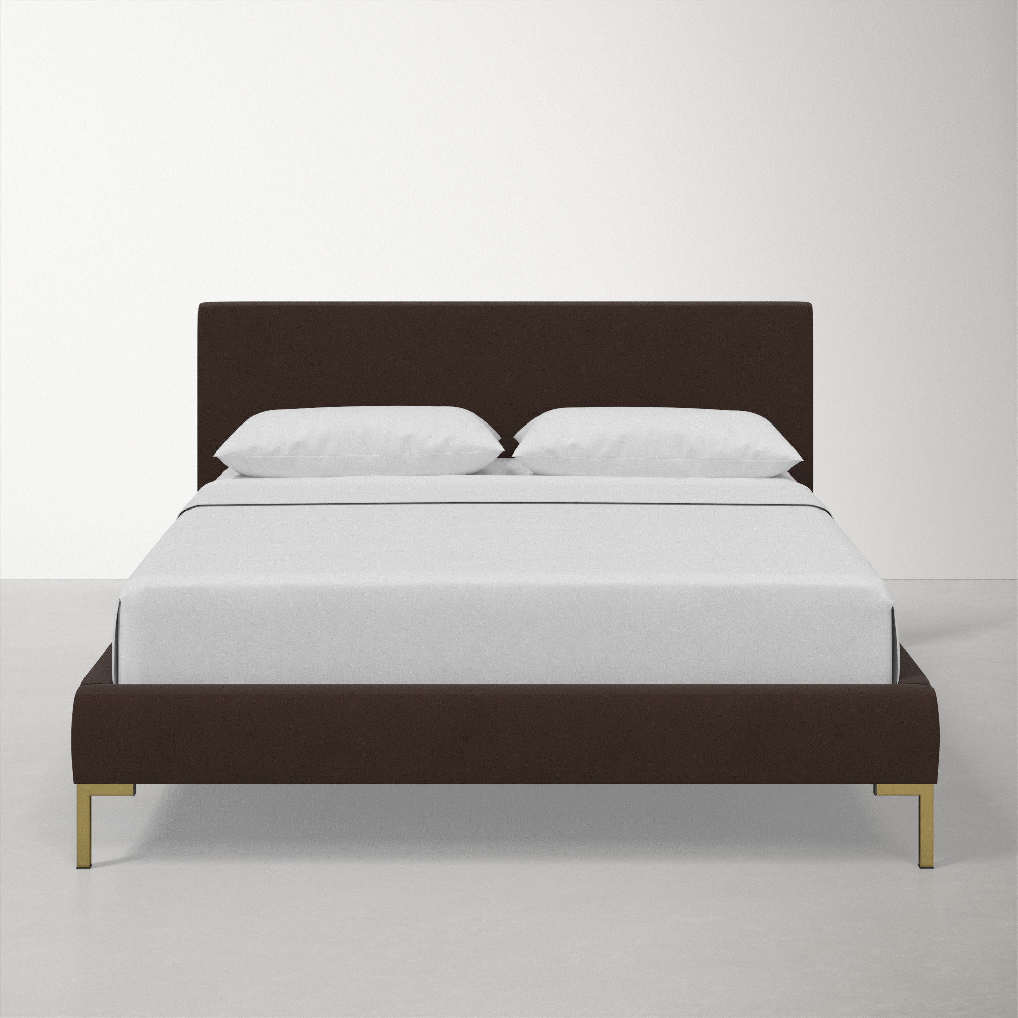 Rand Upholstered Bed, Twin, Brass, Classic Chocolate Velvet
