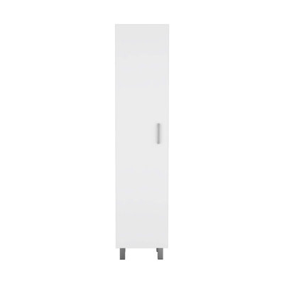 Vintro Storage Cabinet, Broom Hangers, Metal Handle -White