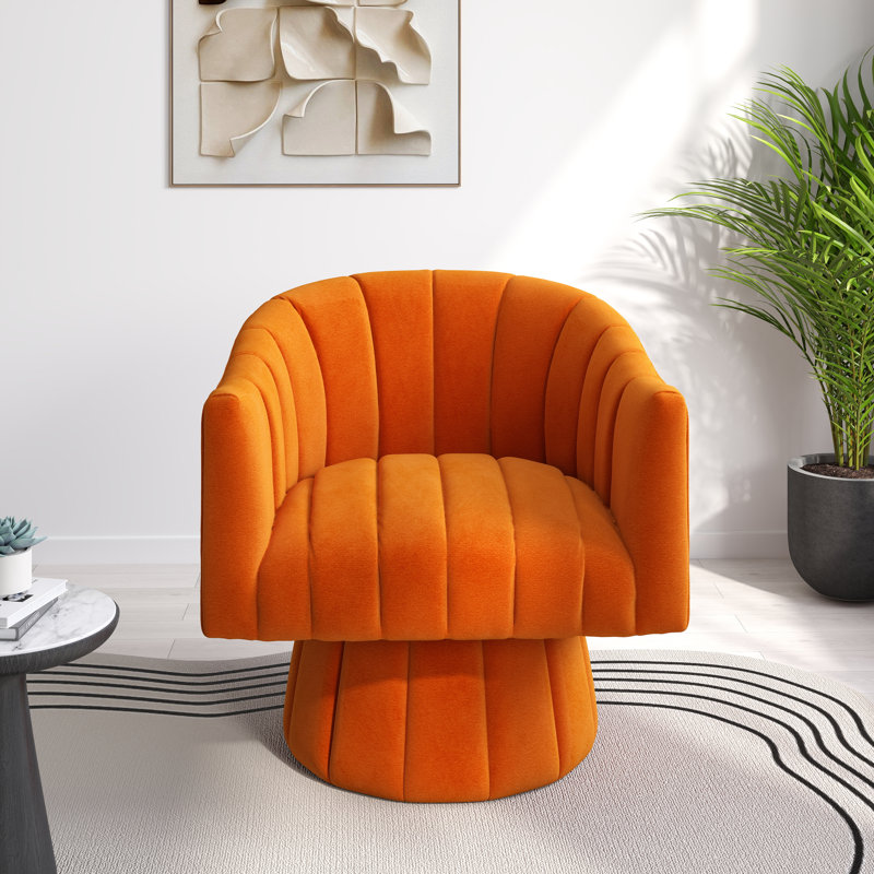 Ghinita Velvet Swivel Barrel Chair, Orange Velvet