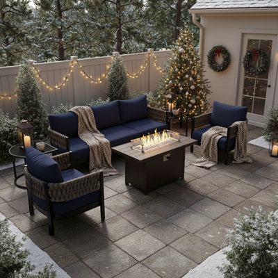 5-Person Modern Aluminum Outdoor Sofa Seating Group with 47.8" Fire Pit Table & 5.9" Cushions