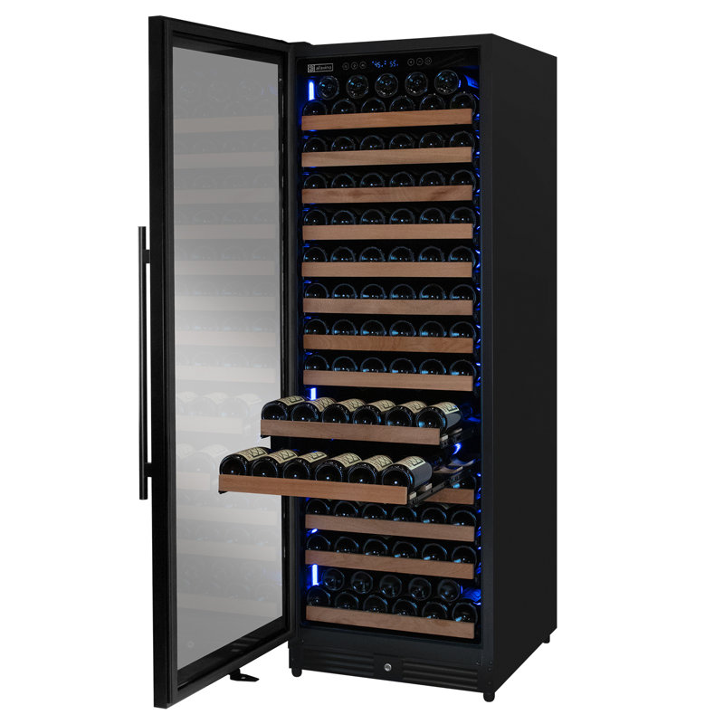 Reserva Series 163 Bottle 71" Tall Single Zone Left Hinge Black Metal Wine Cooler Refrigerator, Right Handed