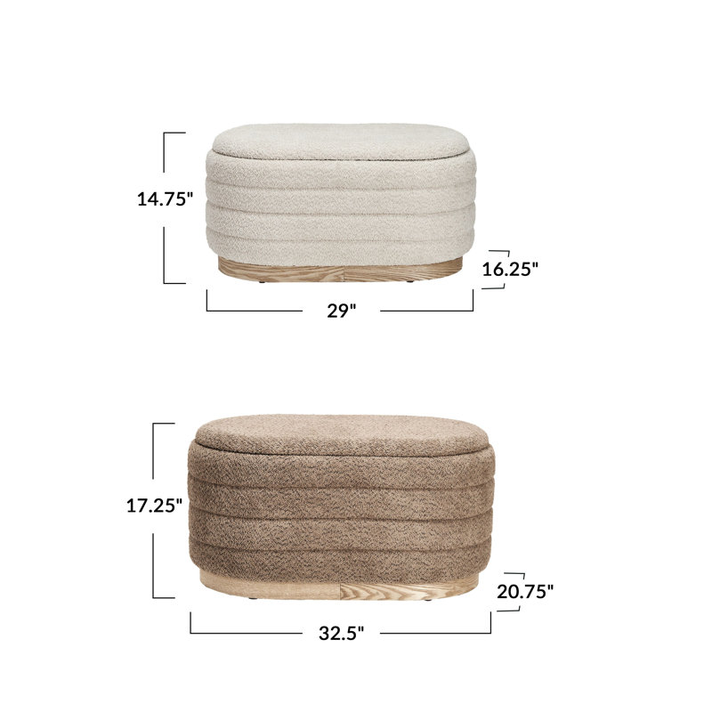 Repose-pieds rembourré en tissu et bois 2 pièces avec rangement et bases en bois Pipistrell