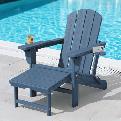 Chaise de patio en PEHD pliable avec repose-pieds d'extérieur résistant aux intempéries avec 2 porte-gobelets