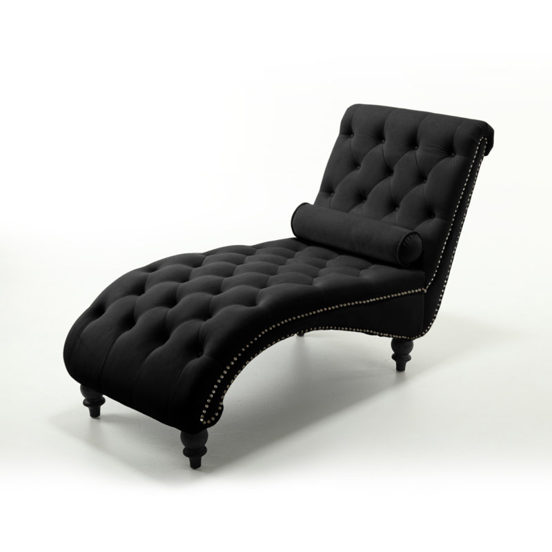 Chaise longue rembourrée Holcroft, Velours noir