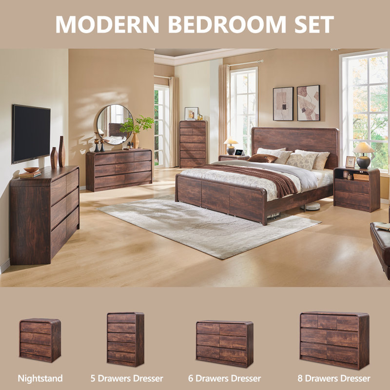 25" Tall Modern End Table with 3 Storage Drawers,23.6" Wide Wood Side Table w/Charging Station, Brown, 1