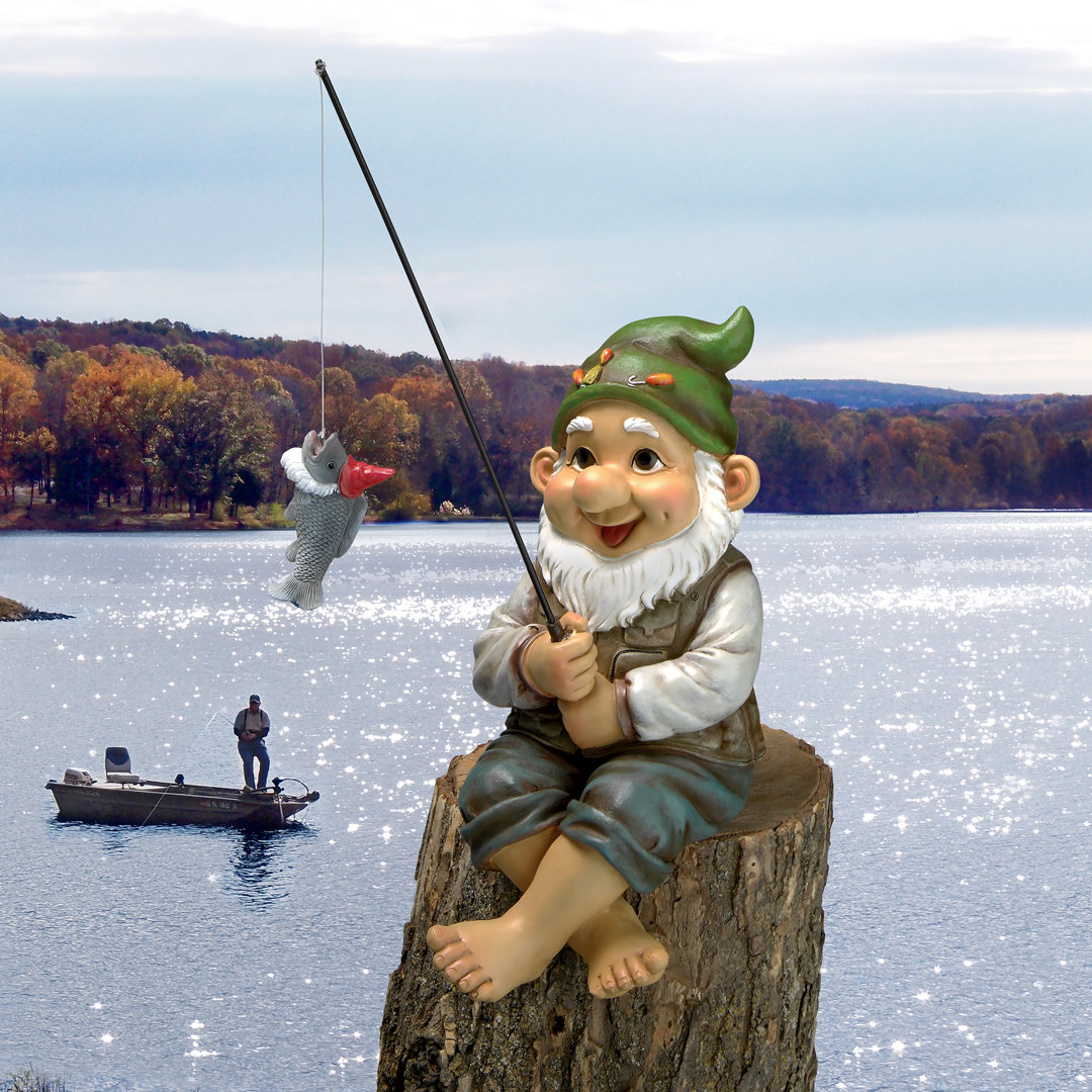 Ziggy the Fishing Gnome Sitter Statue Design Toscano