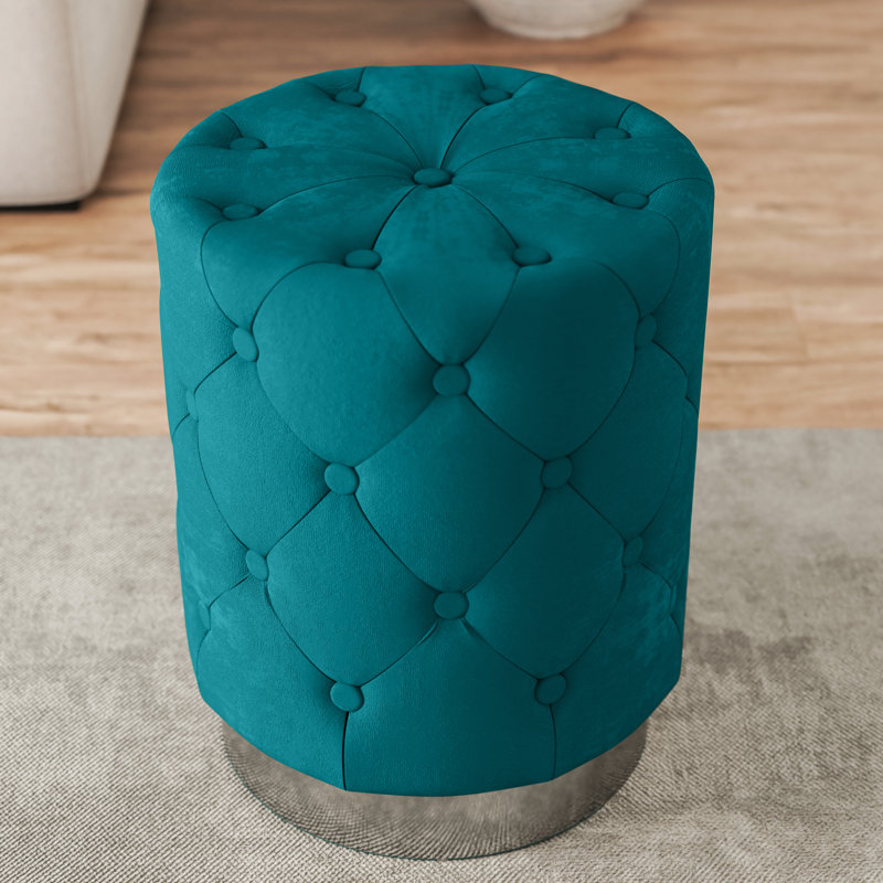Repose-pieds standard capitonné en velours 15 po Kiser, Velours bleu sarcelle, Argent