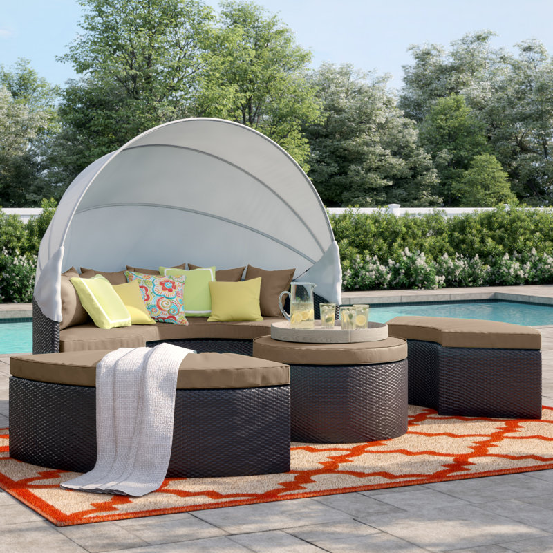 Convene Wicker Rattan Outdoor Patio Canopy Sectional Daybed, Mocha